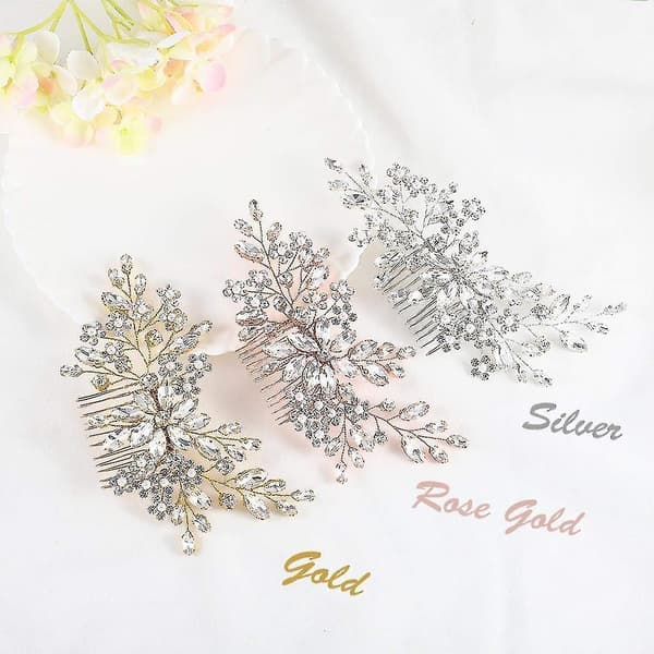 Blomst Krystallbrud Bryllupshår Kam Hårtilbehør med Pearl Bridal Sidekammer hodeplagg