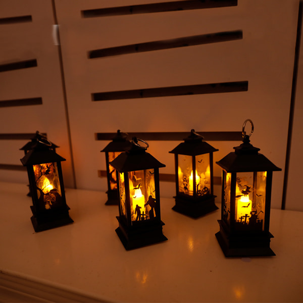 Halloween Vintage Pumpkin Castle Light Lamp Party Hängande LED P black P1