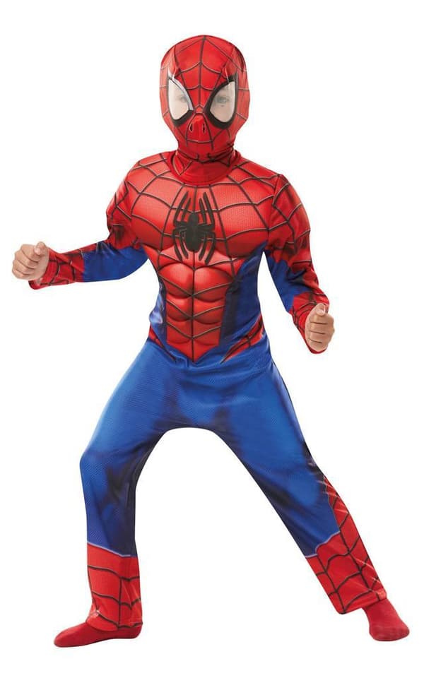 Spiderman deluxe 122/128 cl (7-8 år) vadderad dräkt med mask 450