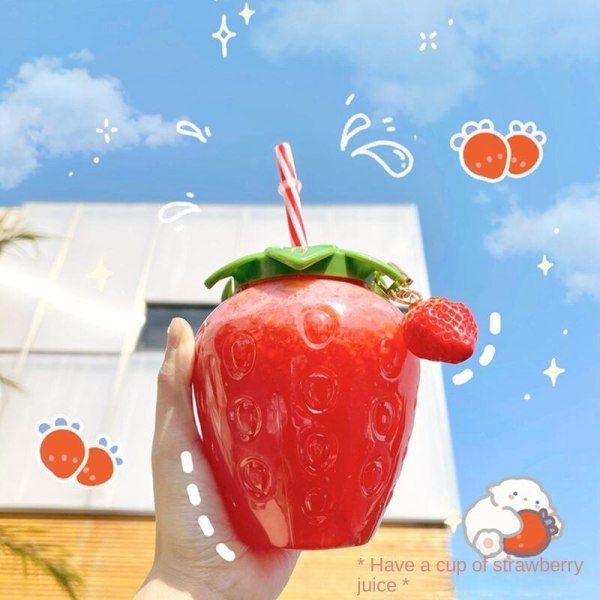 500 ml Strawberry Straw Cup, söt mjölktekopp, bärbar