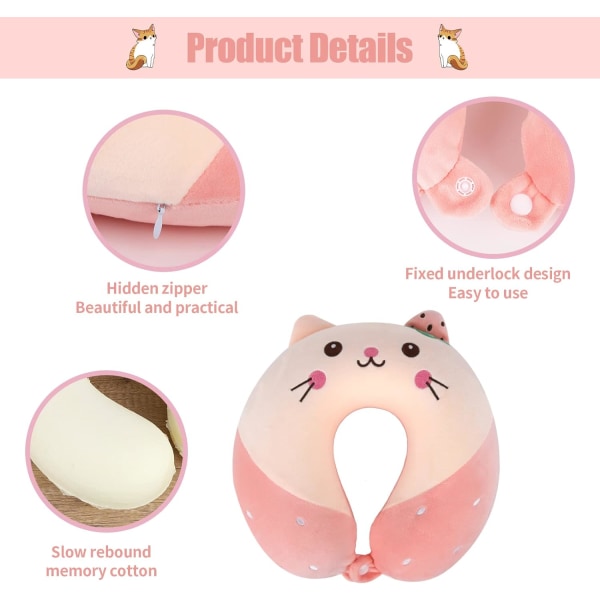 Pink Cat Travel Kudde Nackkudde 30*30cm Söt Memory Foam Neck