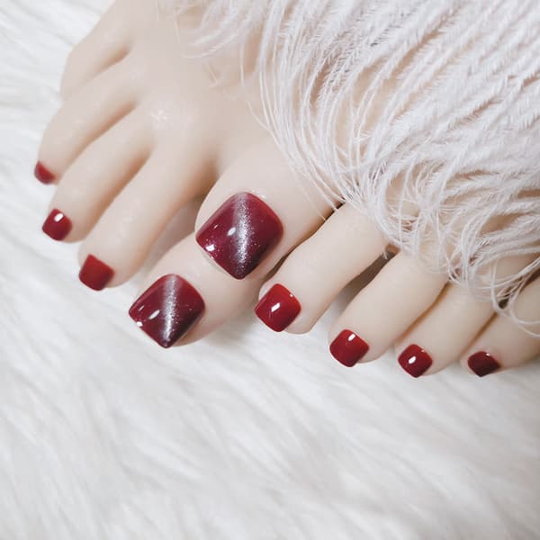 24 stycken rött kattöga (limtyp) Topplack för tånagelsalong