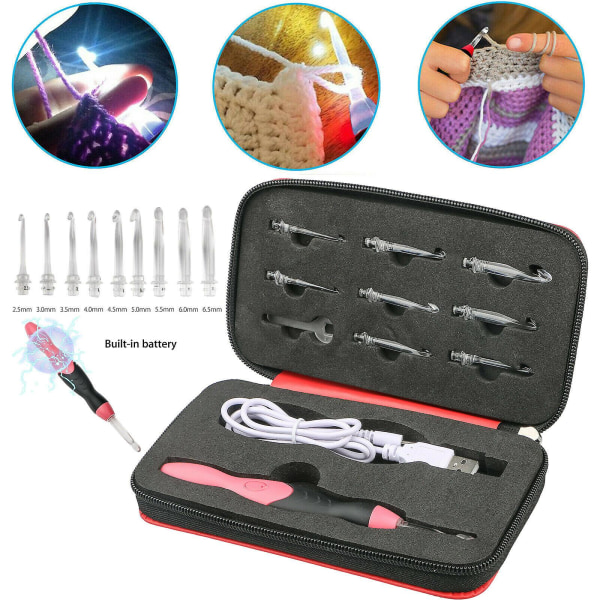 9 i 1 USB LED Light Up Nålar Väv Syverktyg Set Virknålar Stickning