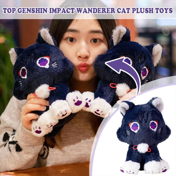 TOP Genshin Impact Wanderer Kat Plyslegetøj Mini Børnekarto