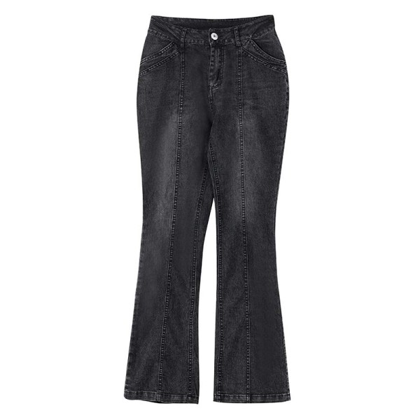 Kvinnors låga utsvängda jeans Stretchiga jeansbyxor Bell Bottoms Svart M