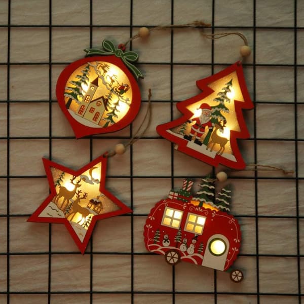 4 stycken julhängen i trä DIY trähänge jul
