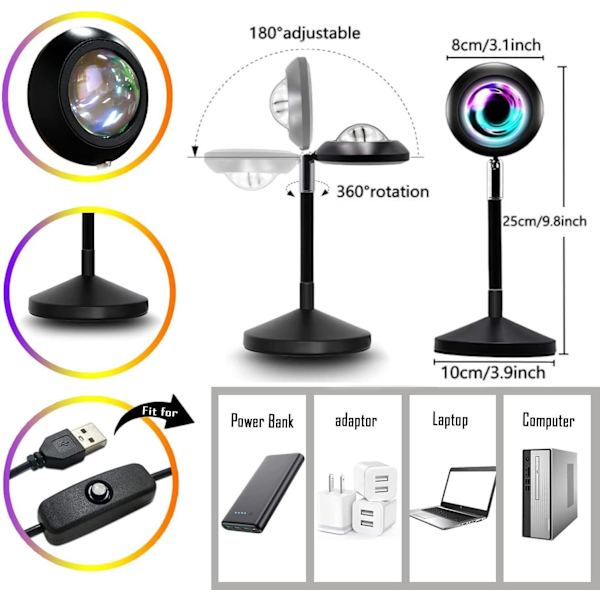 Solnedgangslampe projektor, sollys lampe projeksjon wit
