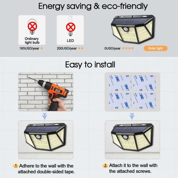 2-pak Solar LED udendørsbelysning med lysreflektor, IP65 vandtæt