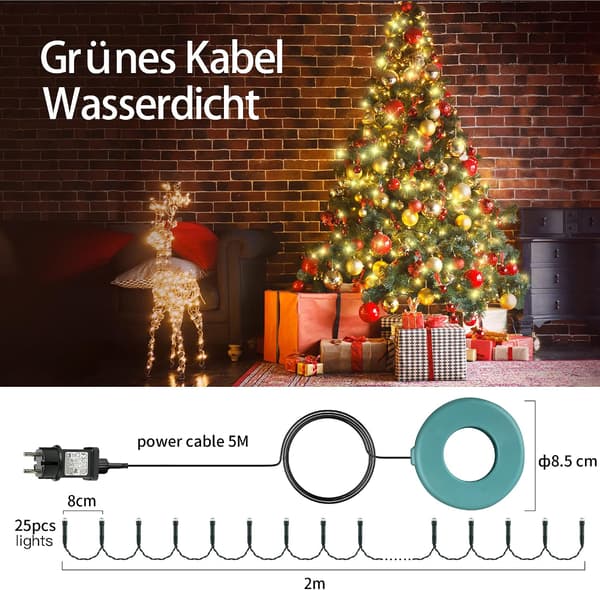 Julgransljusgirlang, Varmvit 2M *16 Gren 400 LED