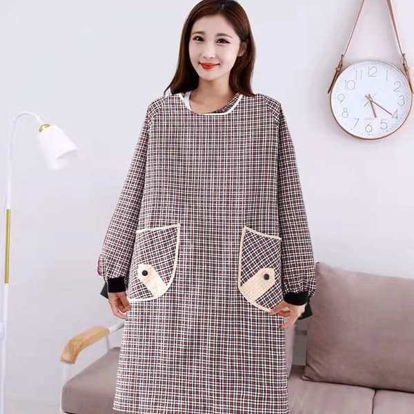 Sødt forklæde til husholdningen, forklæde med lange ærmer lavet af bomuld