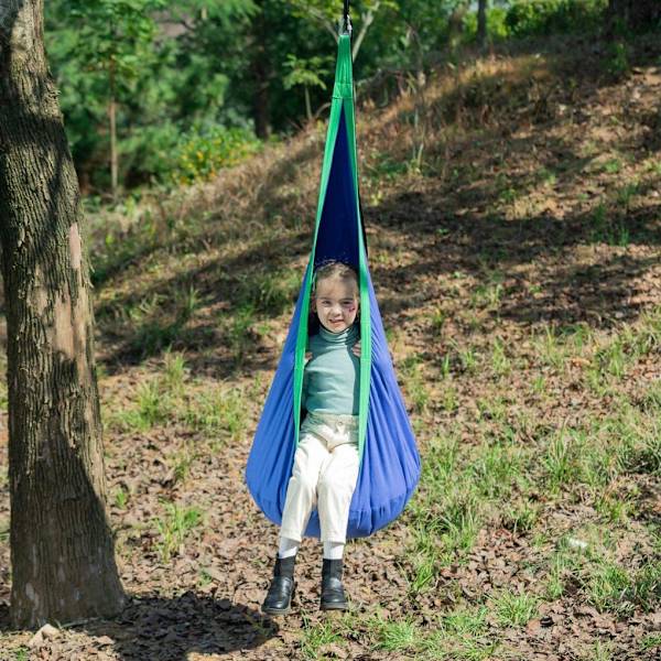 Barn pod swing hängande stol i bomull för inomhus och utomhus blue