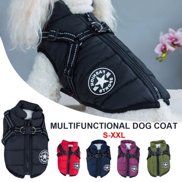 Vinter hundjacka med sele Hundvarma kläder Vattentät red XL