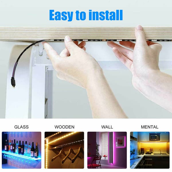 LED Strip Lights TV Baggrundsbelysning 5050 RGB Farve Oplader Bluetooth 3 M