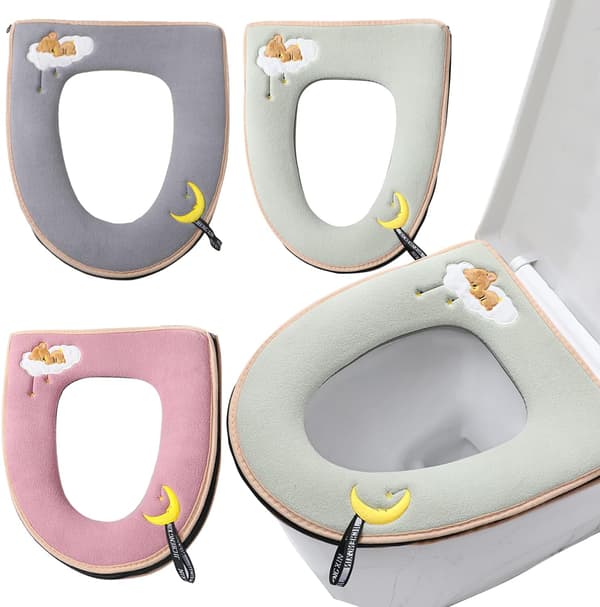 3 STK Universal brodert vaskbar toalettsetetrekk, toalettsete