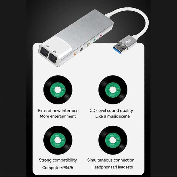 USB ekstern lydkonverter eksternt lydkort 5.1-kanals hovedtelefonadapter lydkort SPDIF til pc-computer