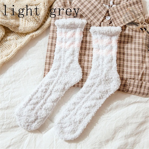 Korall fløyelsstrømper Cashmere Sox Stripemønster LYSEGRÅ