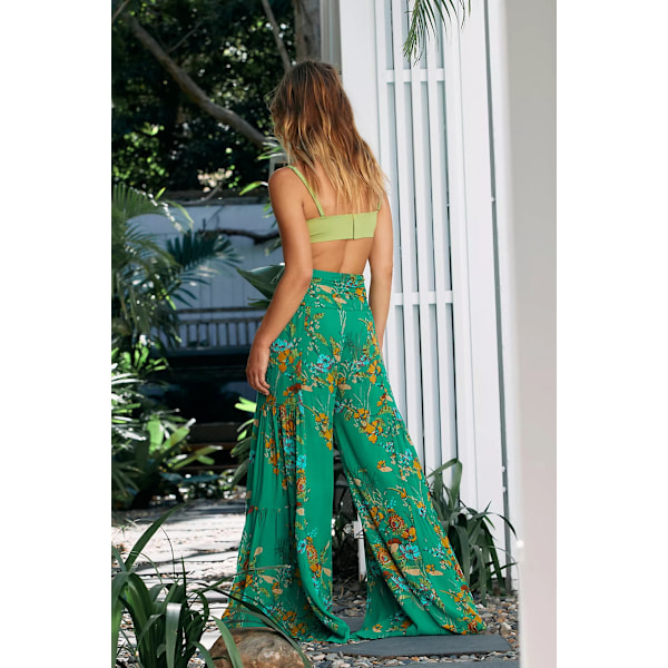 AVEKI Print Elastiske højtaljede Flare Leg Bell Bottom Bukser, FKBB009, S