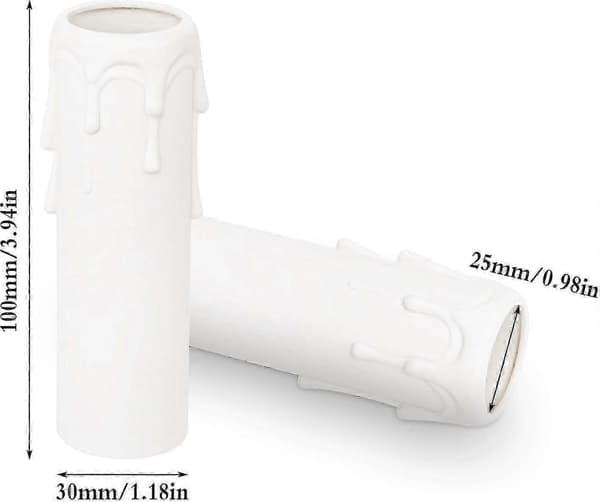 10 stk. stearinlysdråpehylser 30 mm x 100 mm hvite plastlysdekslerør for lysekrone vegglamper