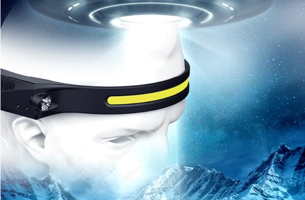 USB-ladattava LED-otsalamppu neljällä koukulla ja USB-latauksella