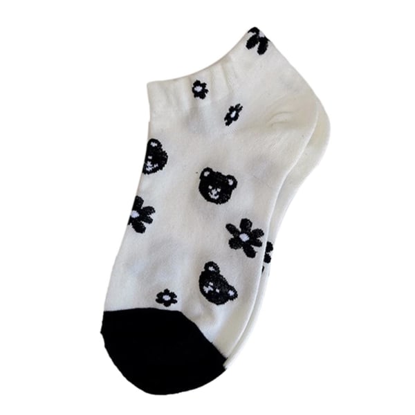 Dam Sommar Tunna Blomstersockor Svartvita Korta Ankelstrumpor White Sliver one size
