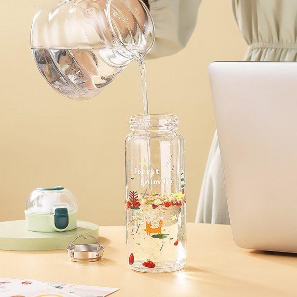 420 ML enkel flip-top glaskopp, bärbar blomtekopp, Blue