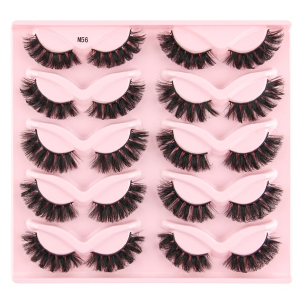 alvfransar Naturlig Look Wispy Cat-Eye Øyevipper 3D Løsvipper Fluffy-Soft 10 Par Faux Mink Fake Lashes Sett H