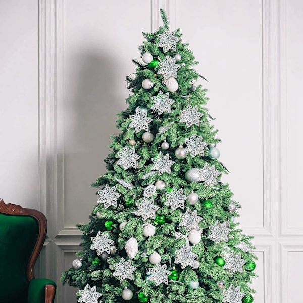 24 st Christmas Sparkle Julstjärna Blommor Konstgjorda Silber