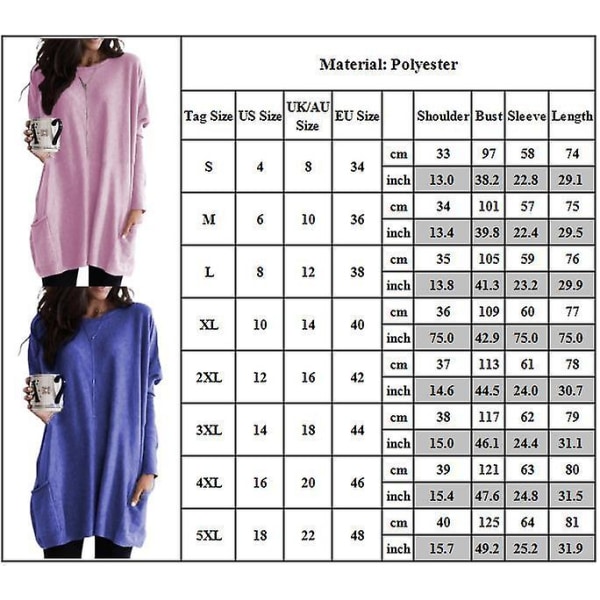 Kvinder Almindelig Langærmet Oversize T-shirtkjole med Rund Hals, Baggy Tunika Damp Toppe Plus Size Black L