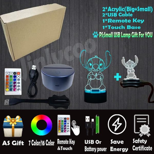 Lilo and Stitch Teddy Lamp 3D Visual Safe of Baby Smart Sens