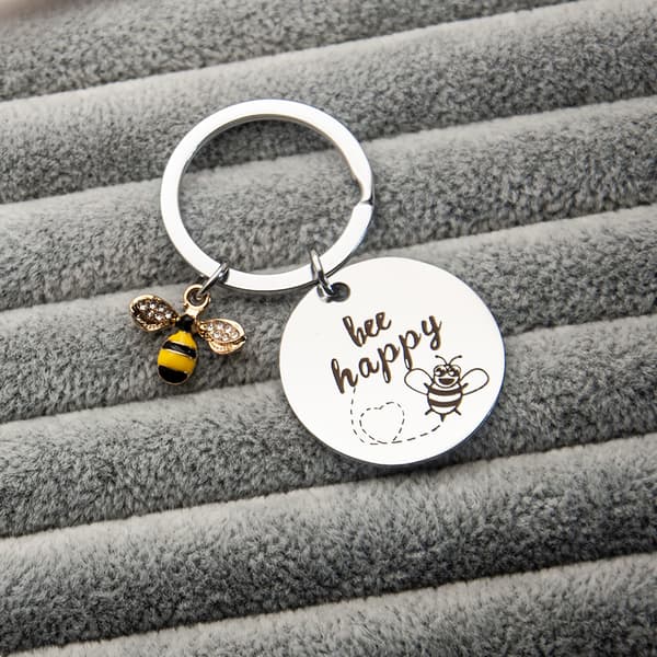 Nøglering til kvinder \"Bee Happy\" Nøglering Nøglering (Sølv Rhineston