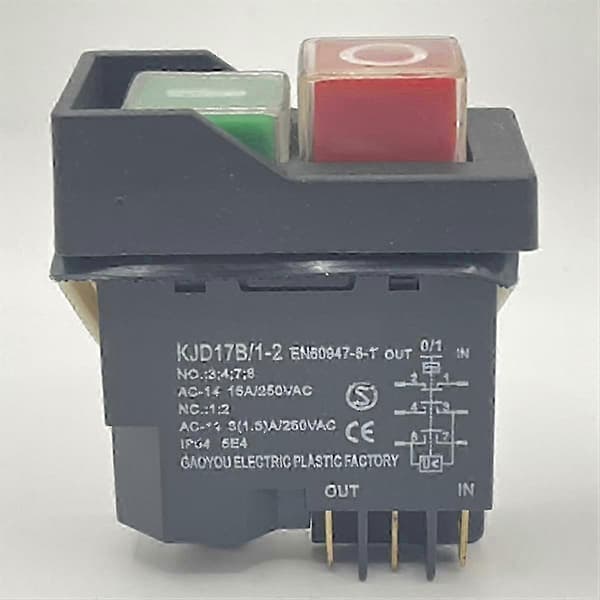 KJD17 6-pin elektromagnetisk start trykknappbryter 15A AC250V IP55 vanntett utstyrssikkerhet