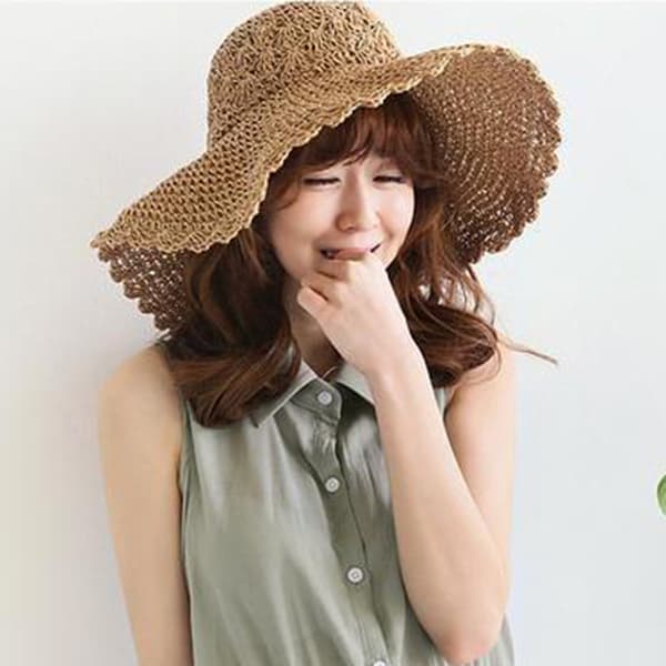 ##/Høstdam Straw Hat med Bred Skygge - Solhat med UV-Beskyttelse - Sommerfoldbar Strandhat til Fritidsrejser - Beige##/