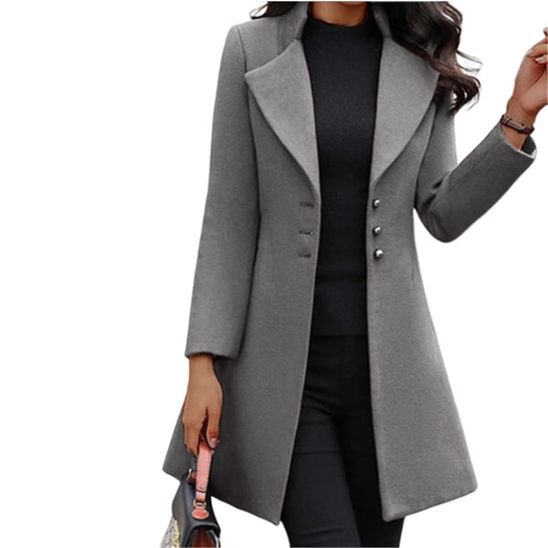 Pea Coats för kvinnor Knäppningsdräkt Ytterkläder med skårade kavajkläder för formellt arbete Gray 2XL
