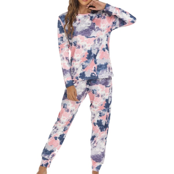 Kvinnor Crew Neck ounge Set Tie Dye Nightwear Style-B L