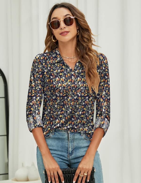 Dam pikétröjor Button Down Collared kortärmade toppar V-hals lösa blusar