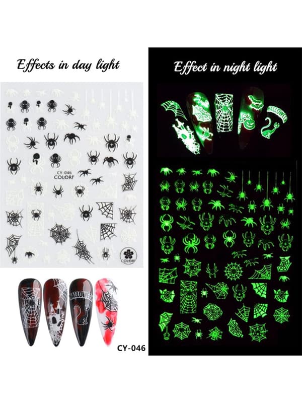 9 ark Halloween Nail Stickers 3D Luminous, TOROKOM Halloween Self