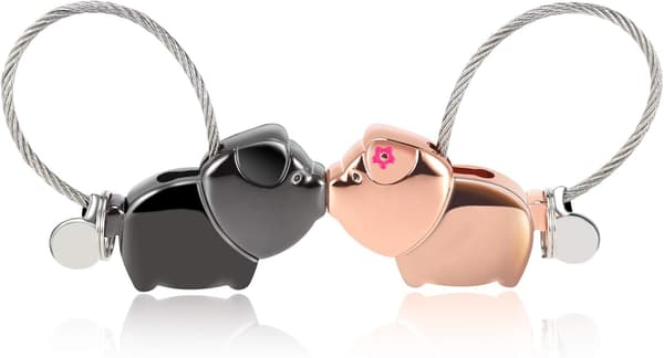 Todelt Sæt af Søde Kissing Pig Nøglering Aftagelig Magnet Nøglering