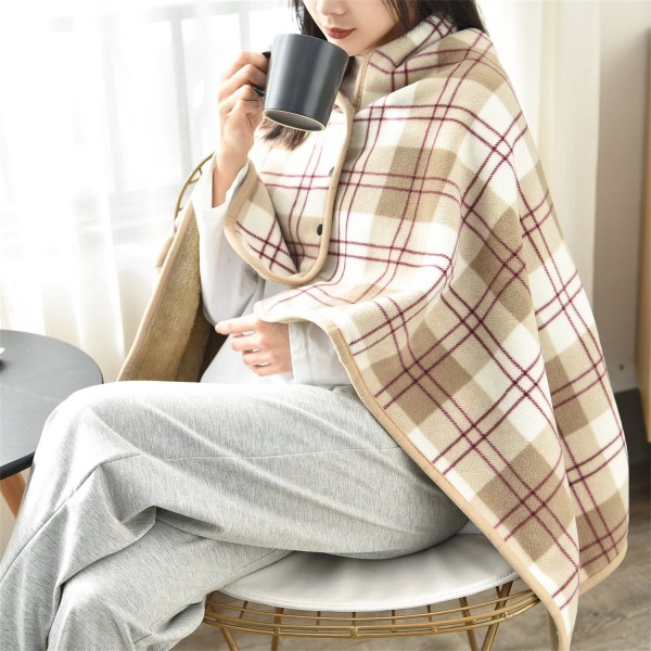 Mjuk multifunktionell tupplur Lunchpaus Sjalfilt Förtjockad flanellfilt Höst- och vintertäcke Non-printed brown plaid 80x130cm