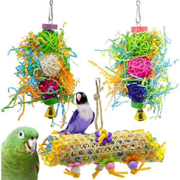 3 delar fågelleksaker, tuggleksaker, dekoration av djurbur med klocka f