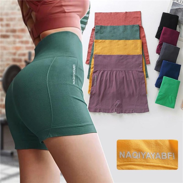 Printede bukser til kvinder, shorts med høj talje, korte sikkerhedsshorts til mavekontrol, sportsshorts, bukser med flade ben, der ikke kan ses green S/M