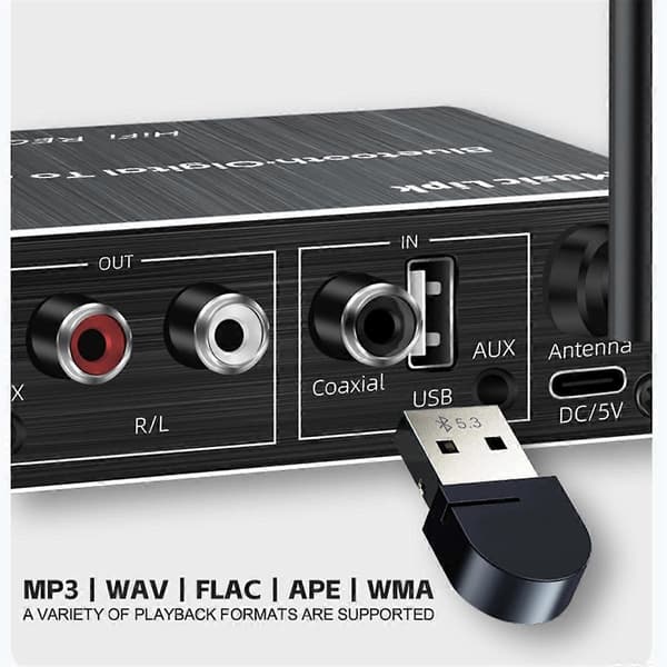 DAC Bluetooth 5.3 lydmottaker digital til analog omformer 3,5 mm AUX//koaksial/USB U-disk trådløs karaokemottaker