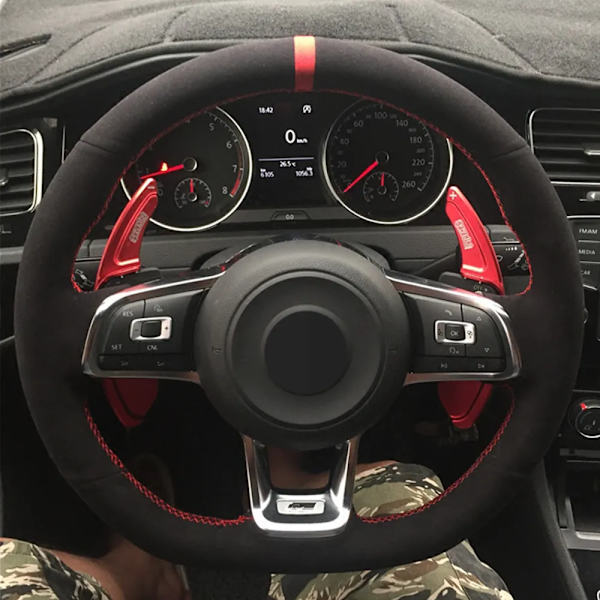 (Stil 4) Cover Svart Äkta Läder Mocka För Volkswagen VW Golf 7 GTI Golf R MK7 VW Polo GTI Scirocco 2015 2016 Style 4