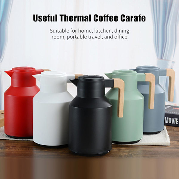 1l thermal dubbelväggig thermal termoskruka med trähandtag Vattenkokare Isolerad kolv tekaraff Håller varm kall White