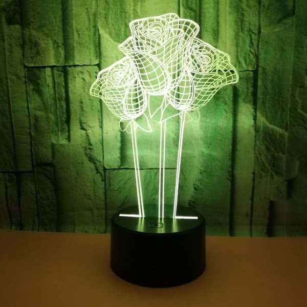 Rose Night Light, 3D Illusion Lamp, 7 färger som ändras med