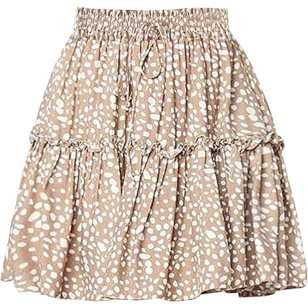 Print för kvinnor med hög midja volang Boho-minikjol (khaki, M)
