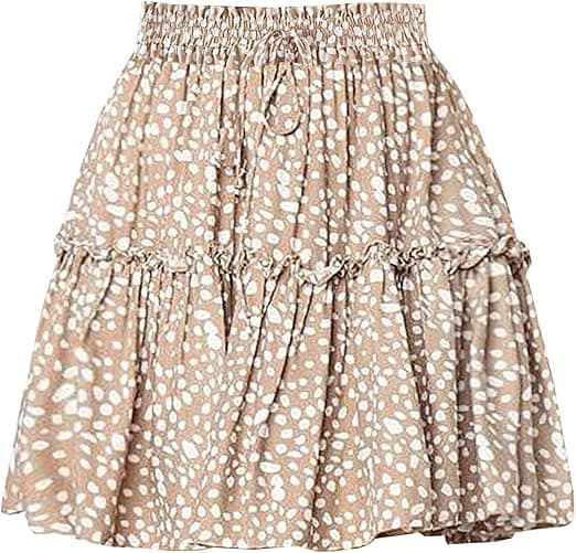 Print til kvinder med høj talje flæse Boho-miniskørt (khaki, M)