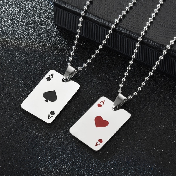 Unisex mode Lucky Ace of Spades Halsband Nyckelring, Silverhänge för män, Rostfritt stålhus, Fortune Cards R1