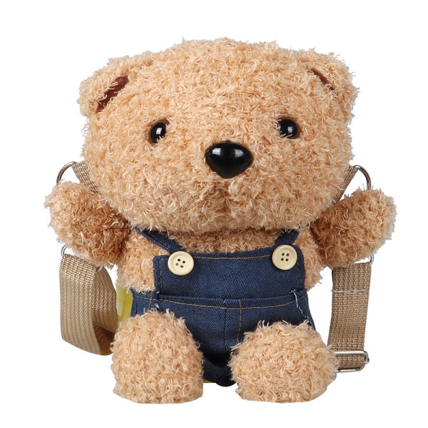 1-delad barnväska plyschväska ny tecknad söt björndocka mobiltelefon byt en axelväska (brun)