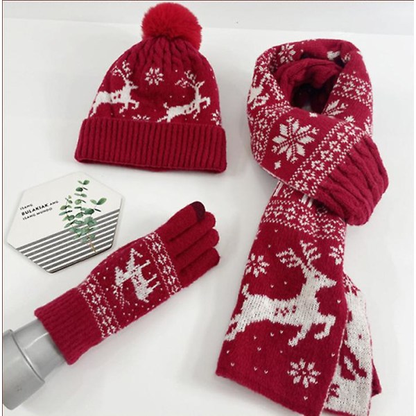 3 st Hatt Halsduk Handske Vinter Jul Varmare Halsdukar Stickade mössor Älgmönster Halsduk Kvinnor Män Tjocka Mjuk Halsduk Set Unisex