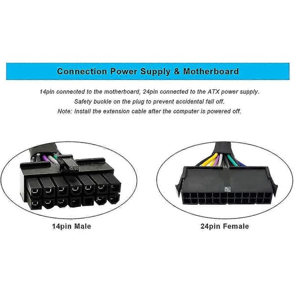 24-pin til 14-pin ATX PSU hovedadapter med strømpeledning for PC og servere, 30 cm